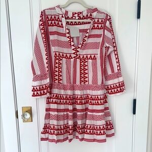 Red and White Patterned Dress